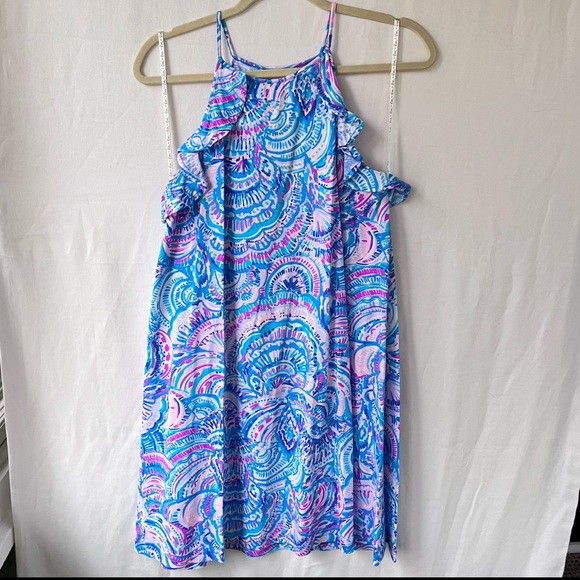 Lilly Pulitzer Billie Dress Ruffle Happy As a Clam Size M Sleeveless Flowy Blue - Picture 4 of 10